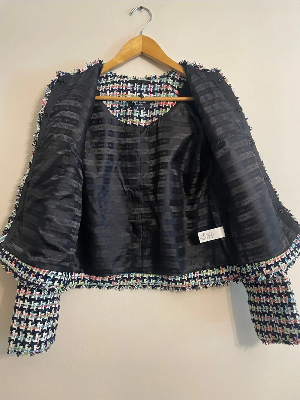 kate spade Multicolor Houndstooth Cropped Tweed Blazer